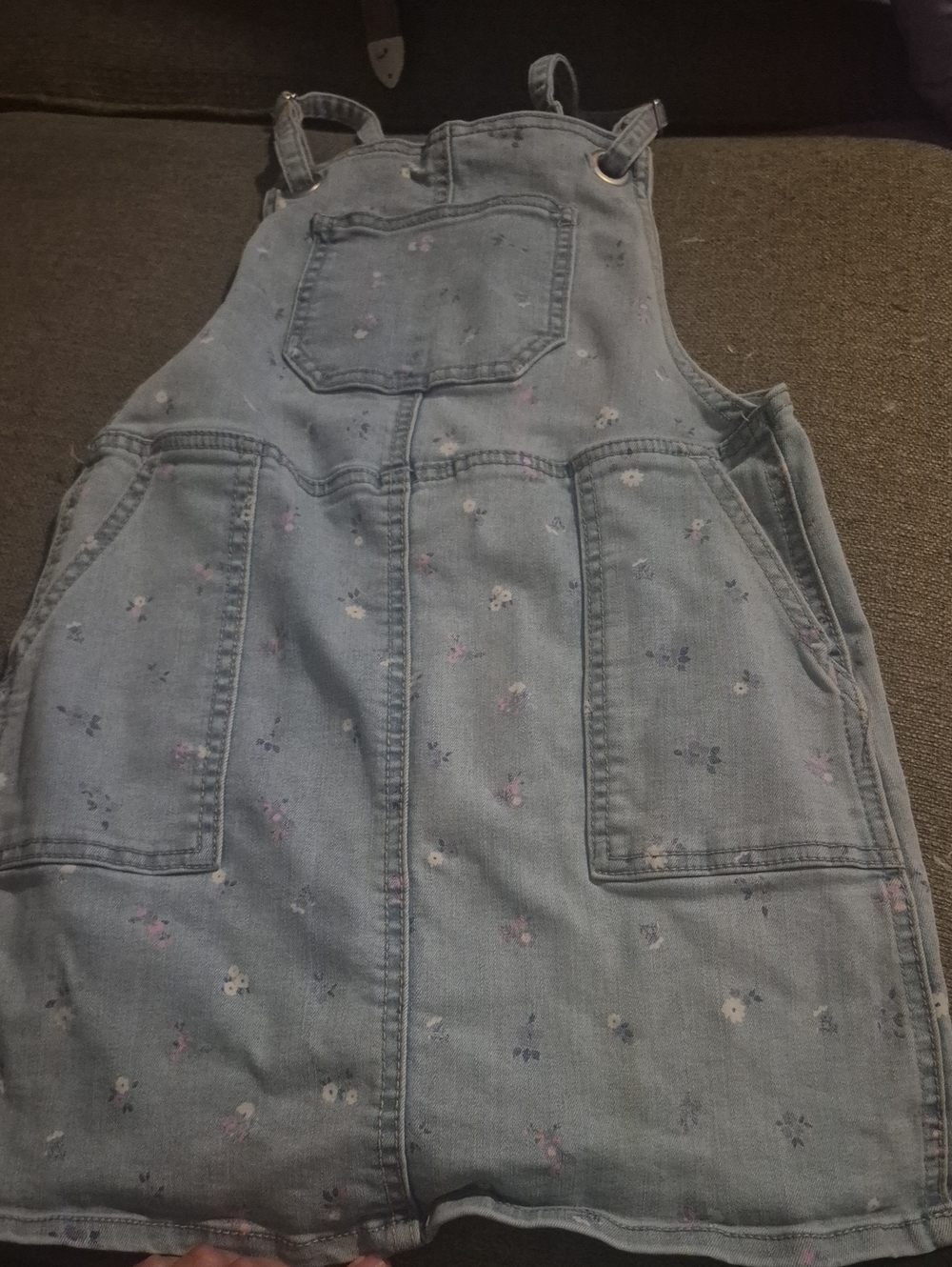 Cat & Jack Light Blue Floral Denim Overall Dress